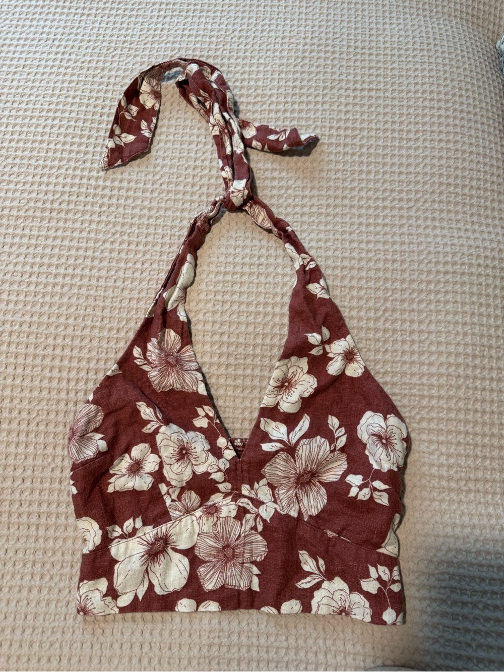 Abercrombie & Fitch Maroon Floral Halter Crop Top